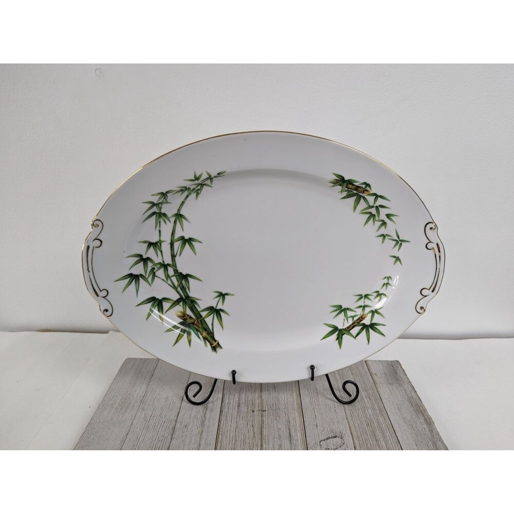 Vintage Hira Tah-Kay Bamboo China Oval Serving Platter 16"